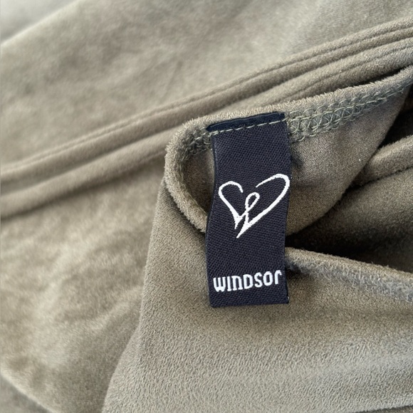 Midi Dress Sage Green Smooth Faux Suede, V-neckline,Criss-Cross Back Size: Small - Picture 4 of 4